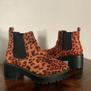 ASOS Leopard Chunky Heel Boots Size 5